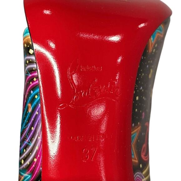 Christian Louboutin Hot Chick 100mm Patent Starlight Heel Neon Pumps Size EU 37 - Picture 8 of 12